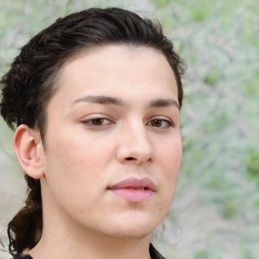 Neutral white young-adult male with medium  brown hair and brown eyes