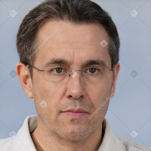 Neutral white adult male with short  brown hair and brown eyes