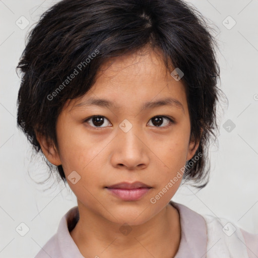 Neutral asian young-adult female with medium  brown hair and brown eyes