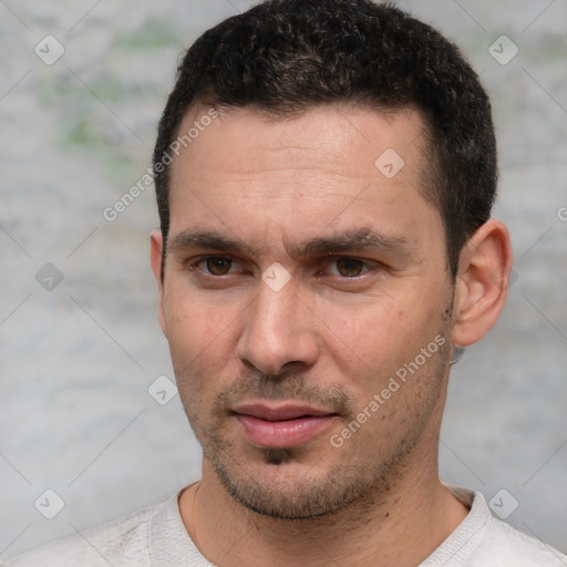 Neutral white adult male with short  brown hair and brown eyes