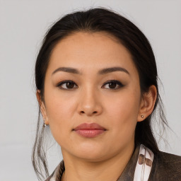 Neutral asian young-adult female with medium  brown hair and brown eyes