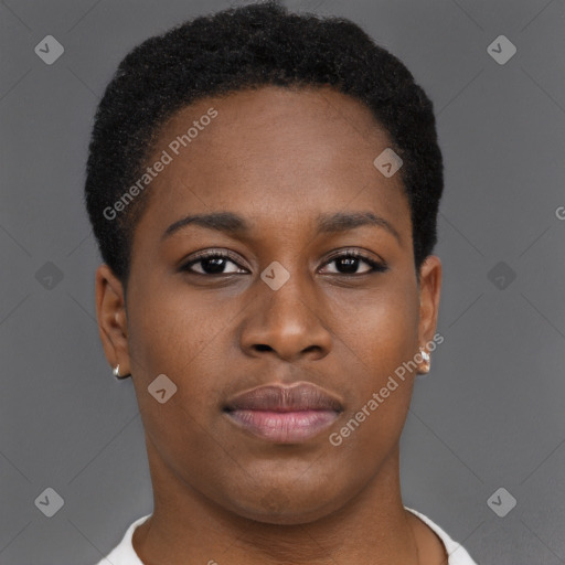 Neutral black young-adult female with short  brown hair and brown eyes