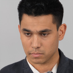 Neutral asian young-adult male with short  black hair and brown eyes