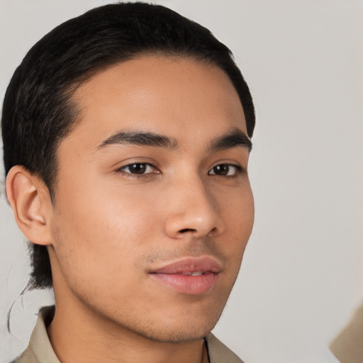 Neutral latino young-adult male with short  brown hair and brown eyes