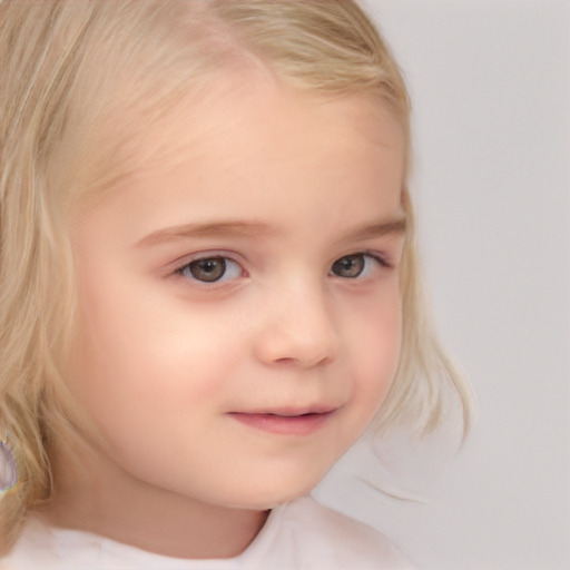 Joyful white child female with medium  blond hair and brown eyes