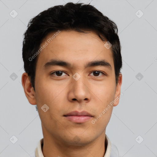 Neutral asian young-adult male with short  brown hair and brown eyes