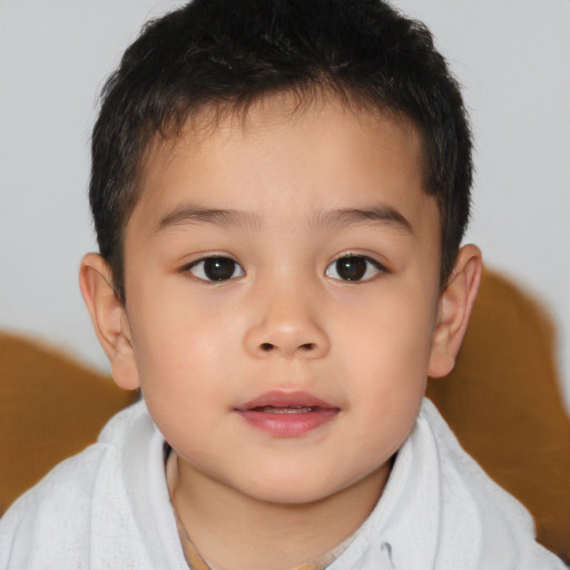 Neutral asian child male with short  brown hair and brown eyes