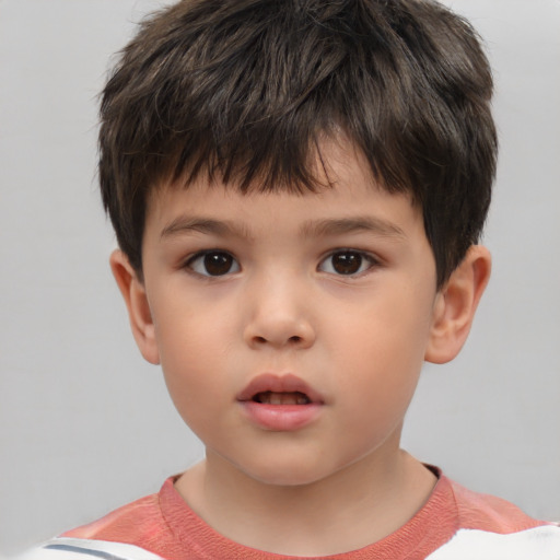 Neutral white child male with short  brown hair and brown eyes