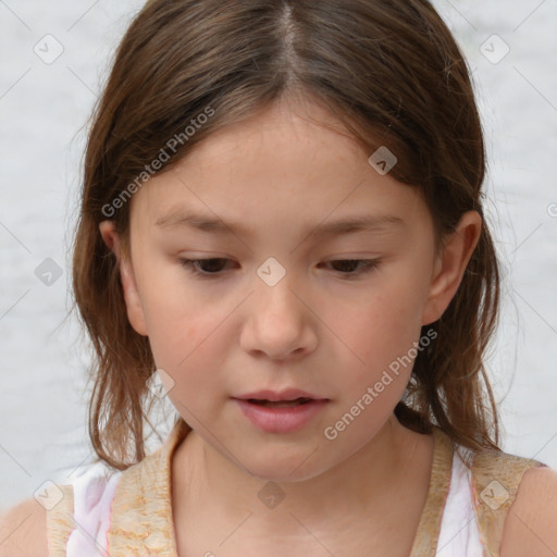 Neutral white child female with medium  brown hair and brown eyes