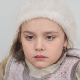 Neutral white child female with medium  brown hair and blue eyes