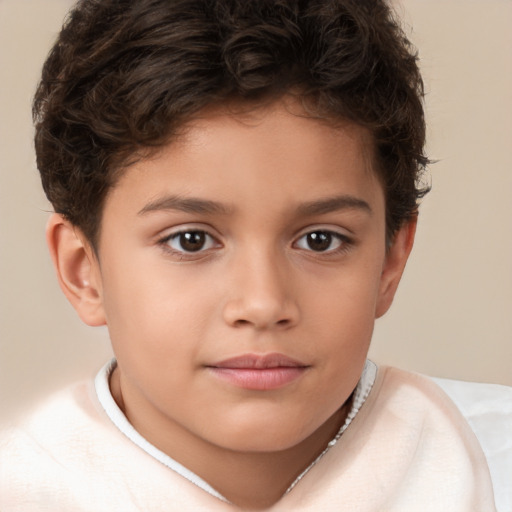 Joyful white child female with short  brown hair and brown eyes