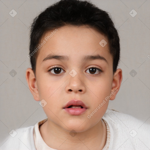 Neutral white child female with short  brown hair and brown eyes