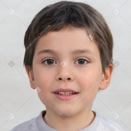 Joyful white child male with short  brown hair and brown eyes