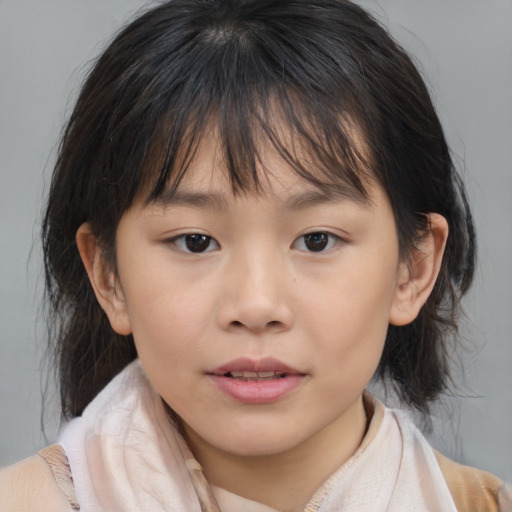 Neutral asian child female with medium  brown hair and brown eyes