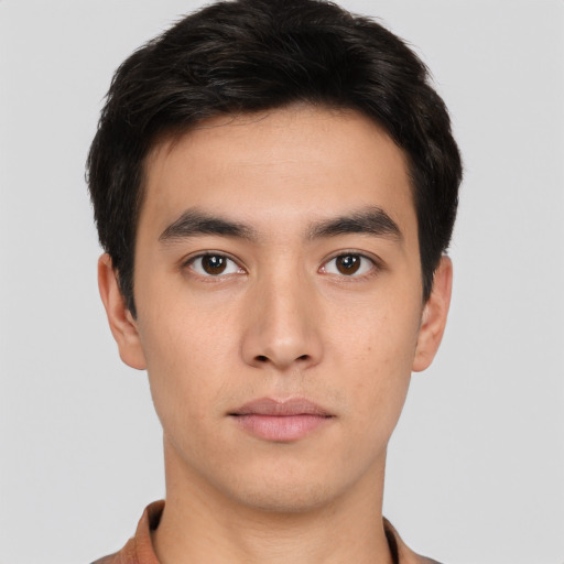 Neutral asian young-adult male with short  brown hair and brown eyes