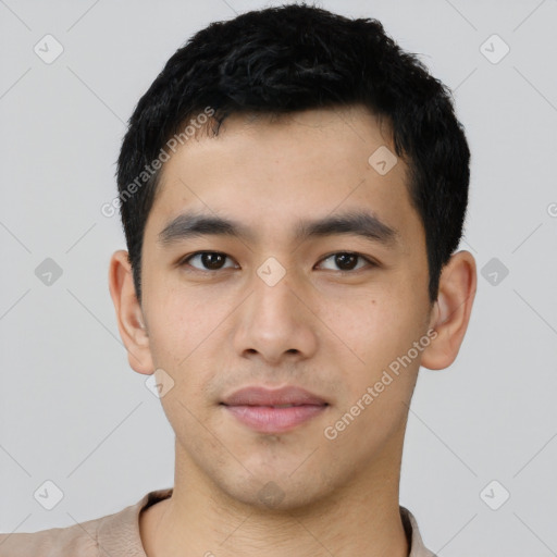 Neutral asian young-adult male with short  black hair and brown eyes