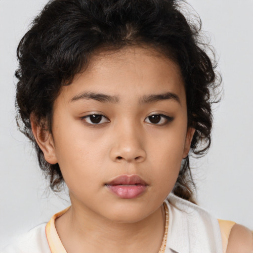 Neutral asian child female with medium  brown hair and brown eyes