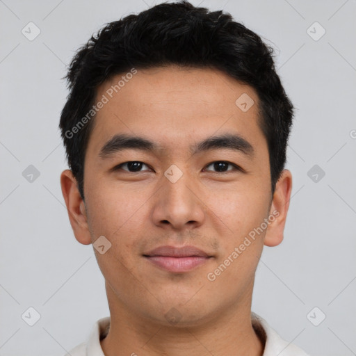 Neutral asian young-adult male with short  brown hair and brown eyes