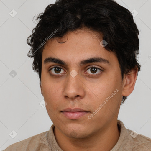 Neutral white young-adult male with short  black hair and brown eyes