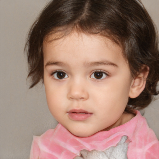 Neutral white child female with medium  brown hair and brown eyes