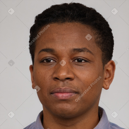 Neutral black young-adult male with short  brown hair and brown eyes