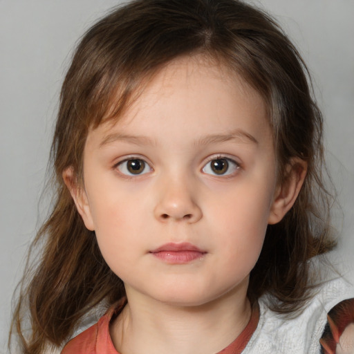 Neutral white child female with medium  brown hair and brown eyes