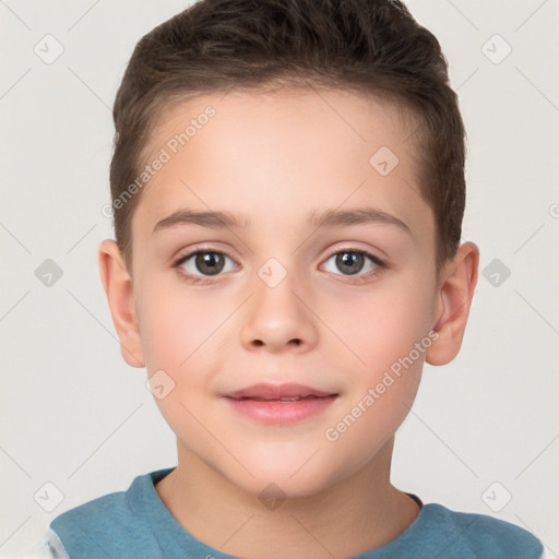 Neutral white child female with short  brown hair and brown eyes