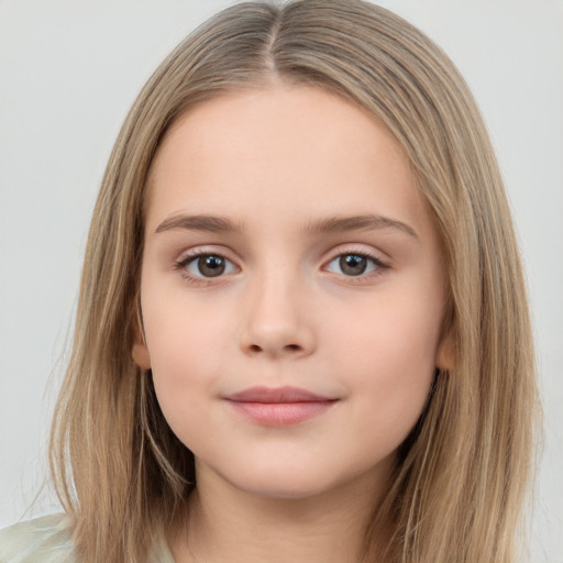 Neutral white child female with long  brown hair and brown eyes