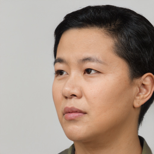 Neutral asian young-adult male with short  black hair and brown eyes