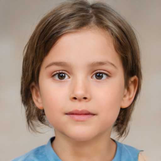 Neutral white child female with medium  brown hair and brown eyes