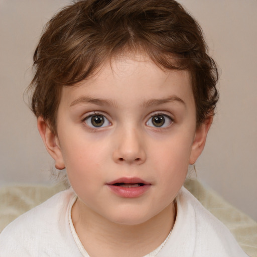 Neutral white child female with medium  brown hair and brown eyes