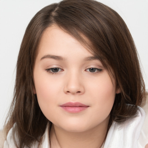 Neutral white child female with medium  brown hair and brown eyes