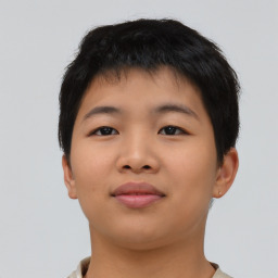 Neutral asian young-adult male with short  brown hair and brown eyes