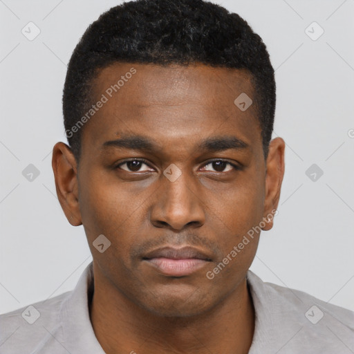 Neutral black young-adult male with short  brown hair and brown eyes