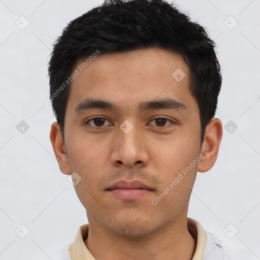 Neutral asian young-adult male with short  black hair and brown eyes