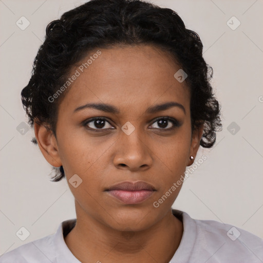 Neutral black young-adult female with short  brown hair and brown eyes