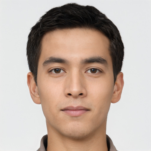 Neutral asian young-adult male with short  black hair and brown eyes