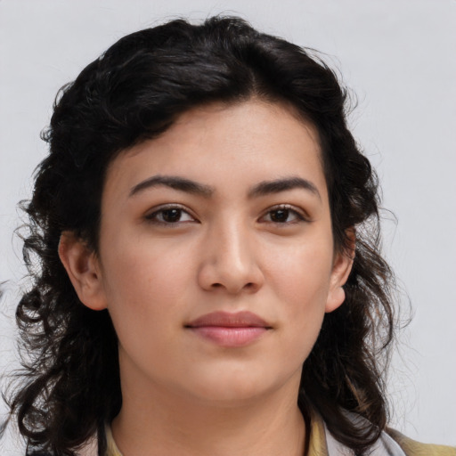 Neutral asian young-adult female with medium  brown hair and brown eyes