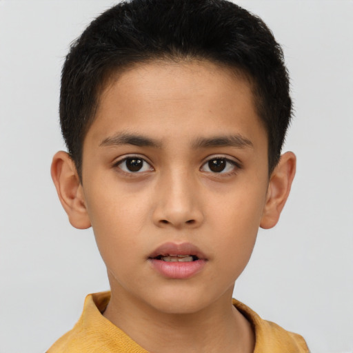 Neutral asian child male with short  brown hair and brown eyes