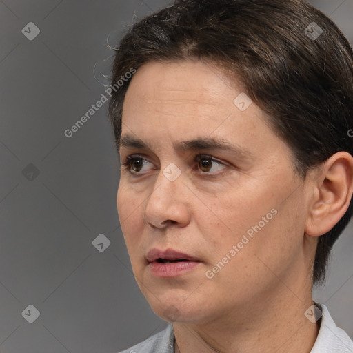 Neutral white adult male with short  brown hair and brown eyes