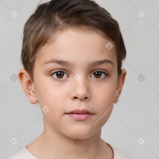 Neutral white child female with short  brown hair and brown eyes