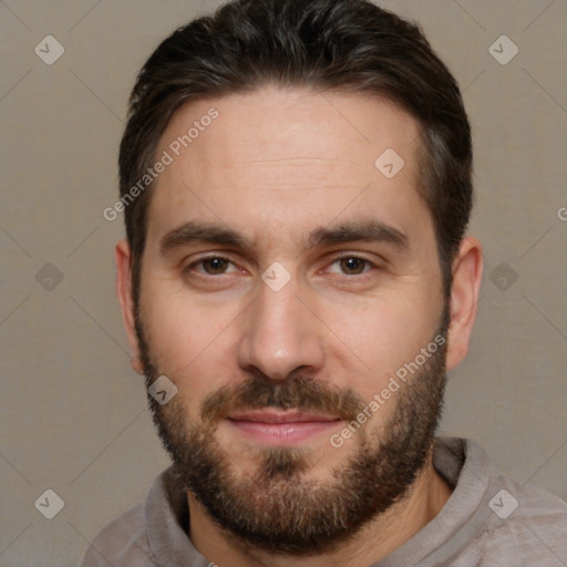 Neutral white adult male with short  brown hair and brown eyes