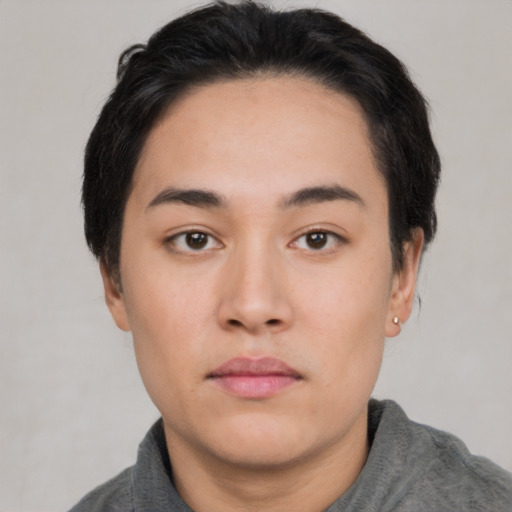 Neutral asian young-adult male with short  black hair and brown eyes