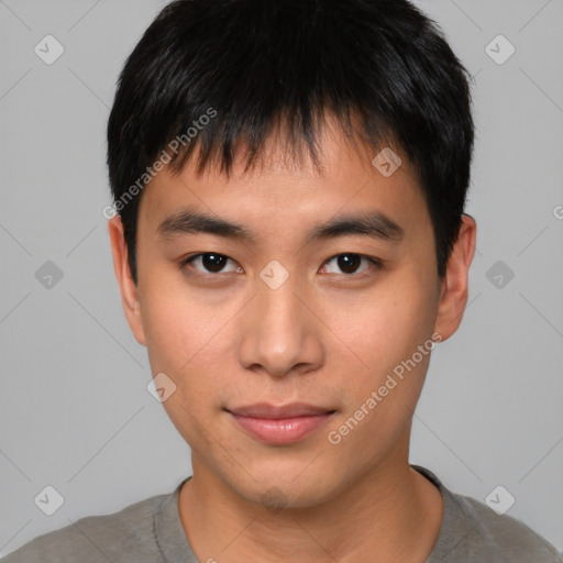 Neutral asian young-adult male with short  brown hair and brown eyes