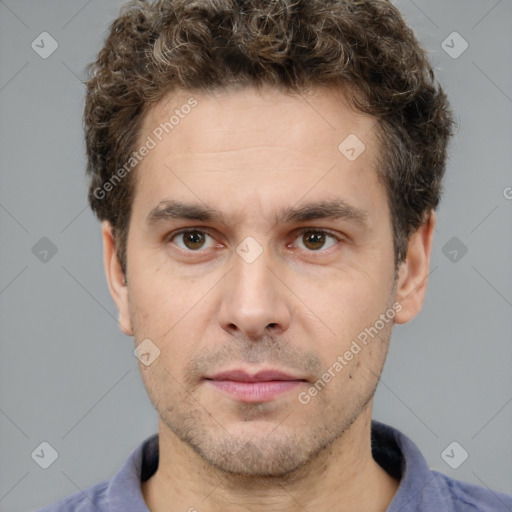 Neutral white adult male with short  brown hair and brown eyes