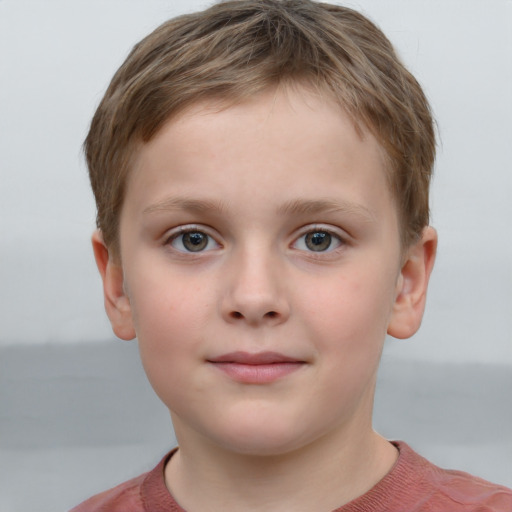 Neutral white child male with short  brown hair and grey eyes