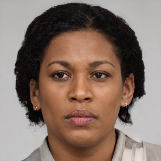 Neutral latino young-adult female with short  brown hair and brown eyes