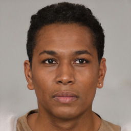 Neutral black young-adult male with short  brown hair and brown eyes