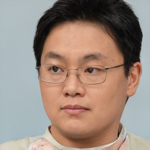Neutral asian young-adult male with short  brown hair and brown eyes