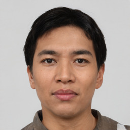 Neutral asian young-adult male with short  black hair and brown eyes